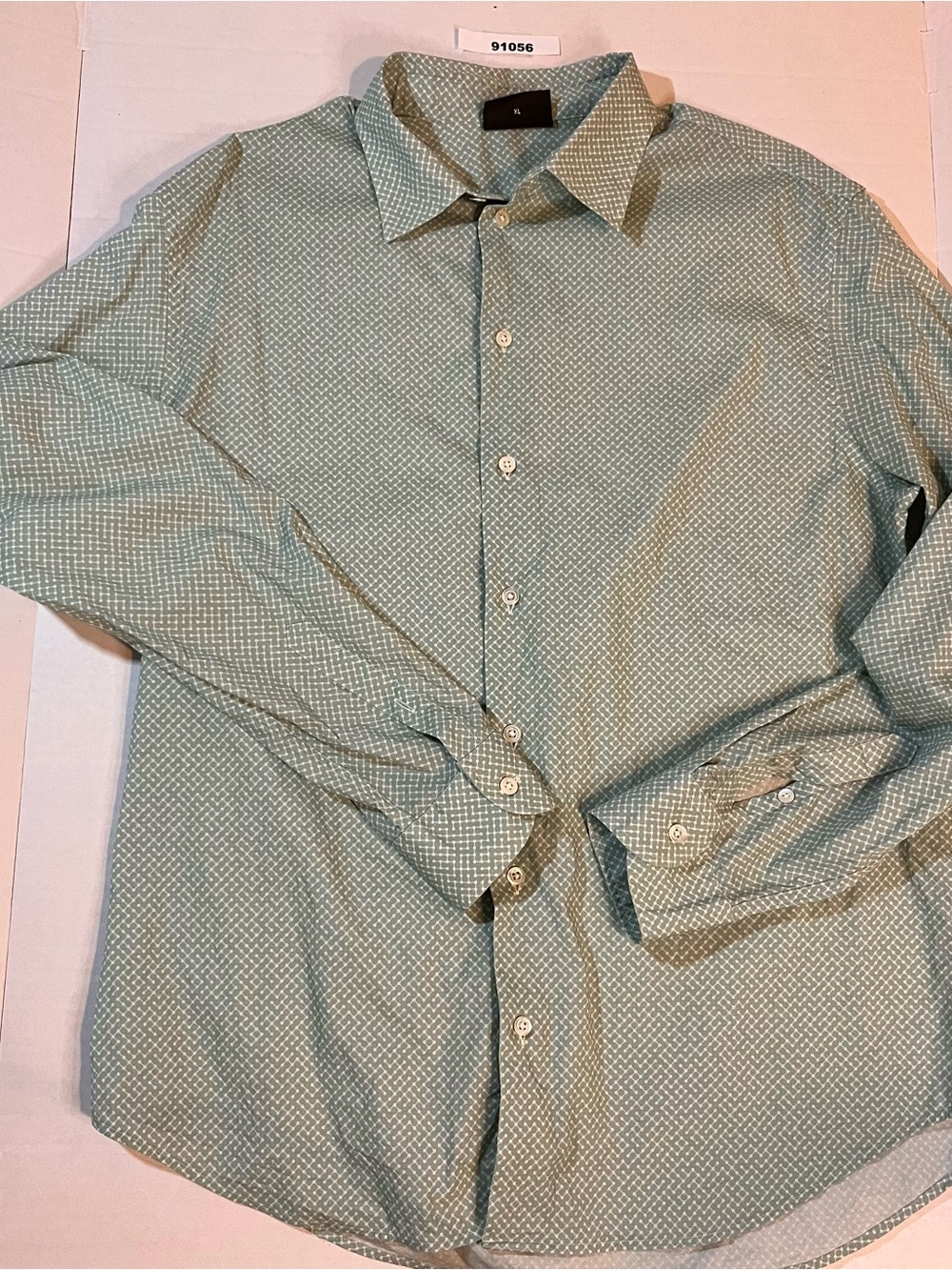 Emporio Armani Preppy Mint Green Geometric Print Dress Shirt - Picture 2 of 6
